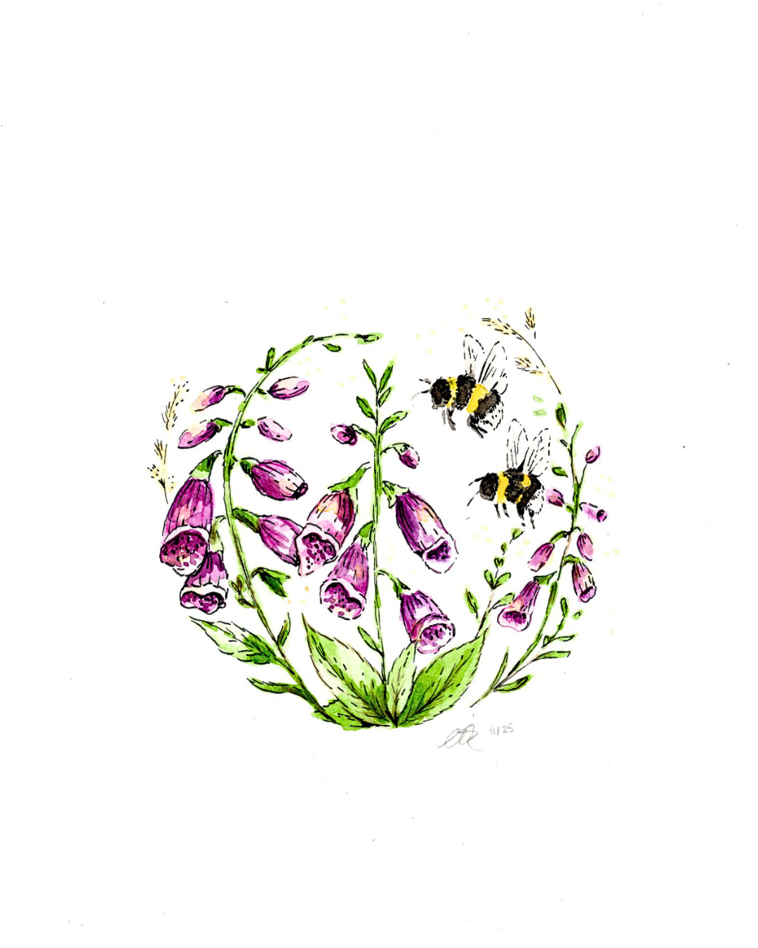 Foxgloves & Bees Print