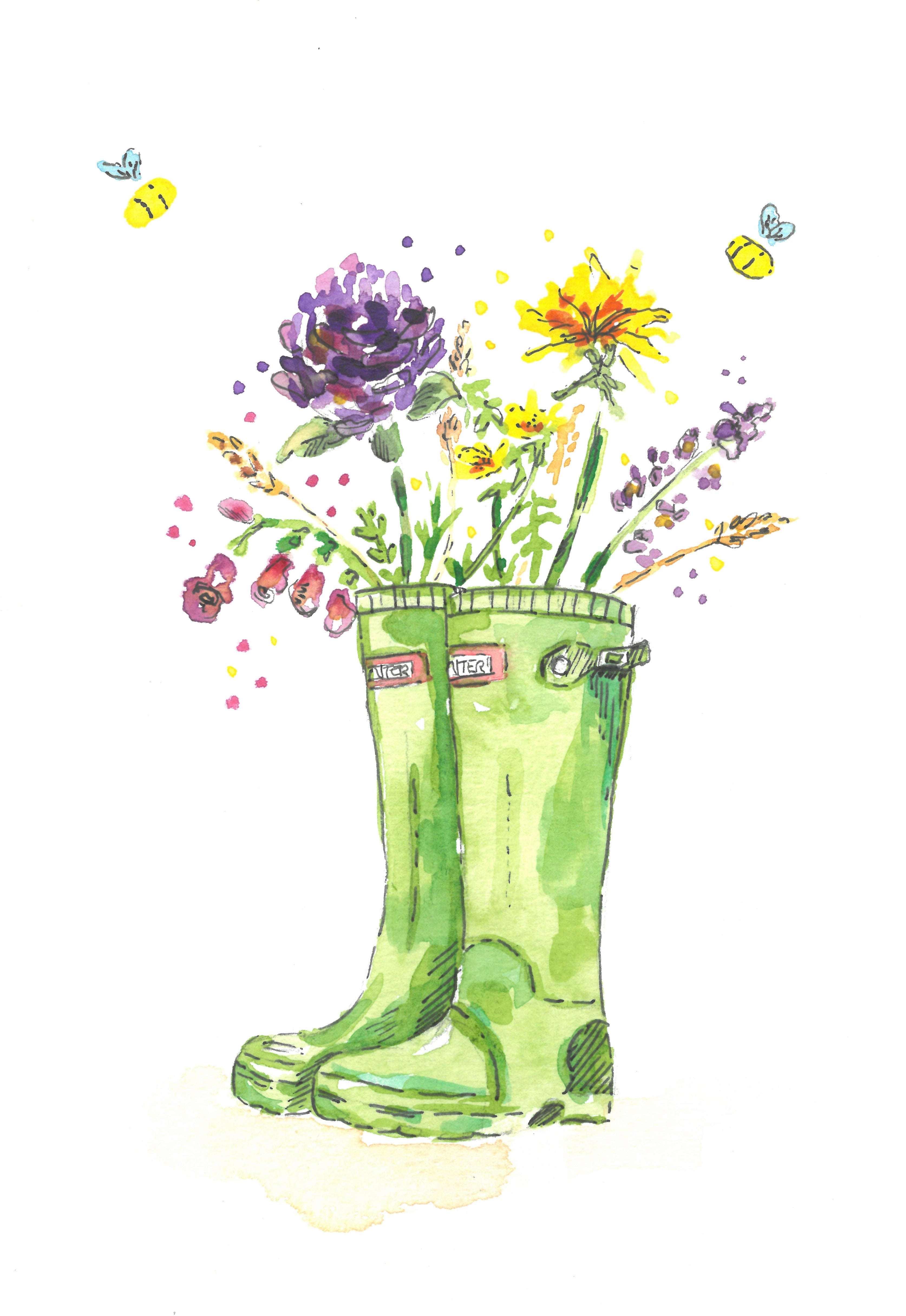 Wellingtons & Wild Flowers Print
