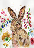 Watercolour Hare and Flowers Print