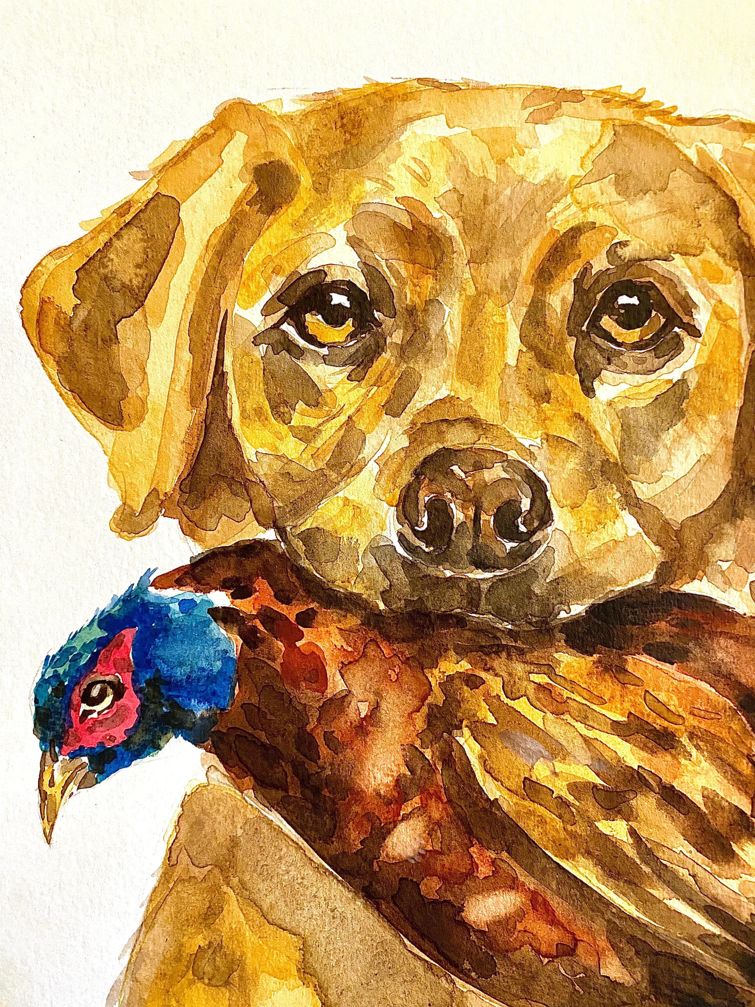 Golden Labrador with Pheasant Print