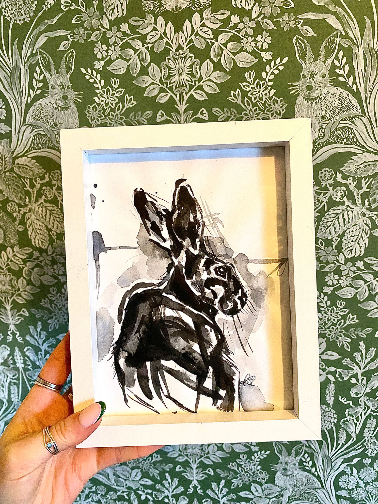 Original Black Watercolour Hare - A5