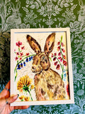 Original Watercolour Hare and Flowers - A4